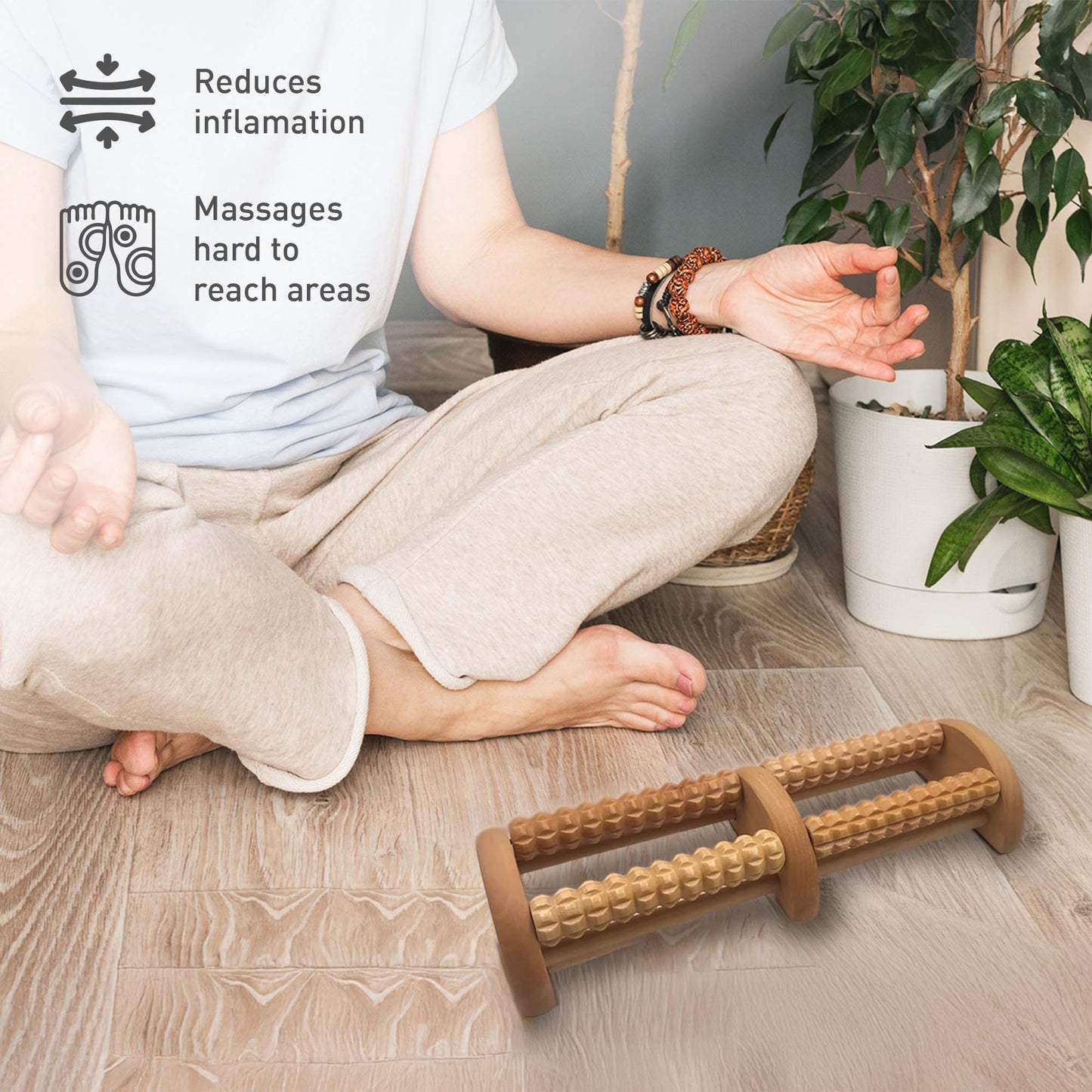 Pursonic Relaxation Gift Bundle: Palm Shaped Massage Glove, Wooden Foot Massager, and Fractionated Coconut Oil