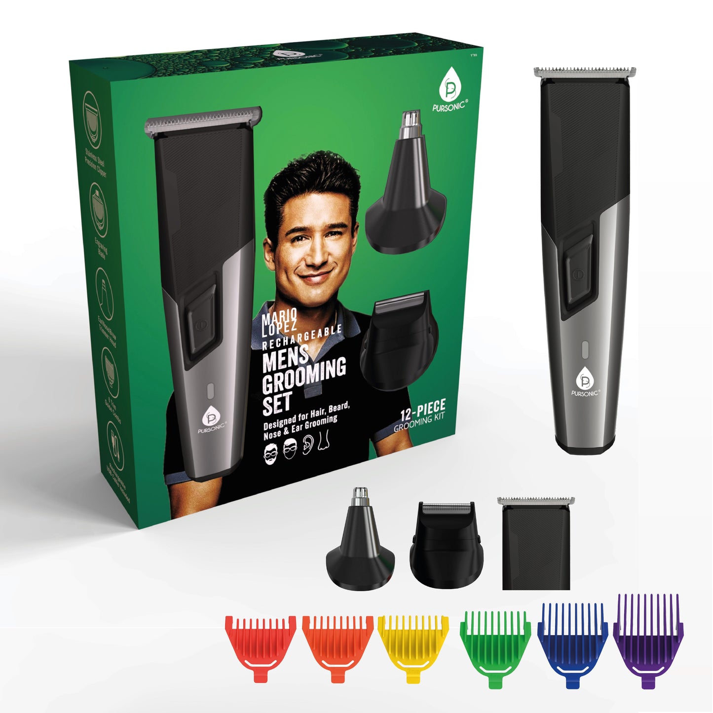 Mario Lopez Rechargeable Men's Grooming Set - Complete Hair, Beard, Nose, and Ear Grooming Kit